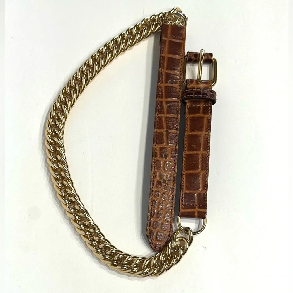 Axcess Genuine Leather Chain Link Belt Size Small S Made Italy Alligator Print